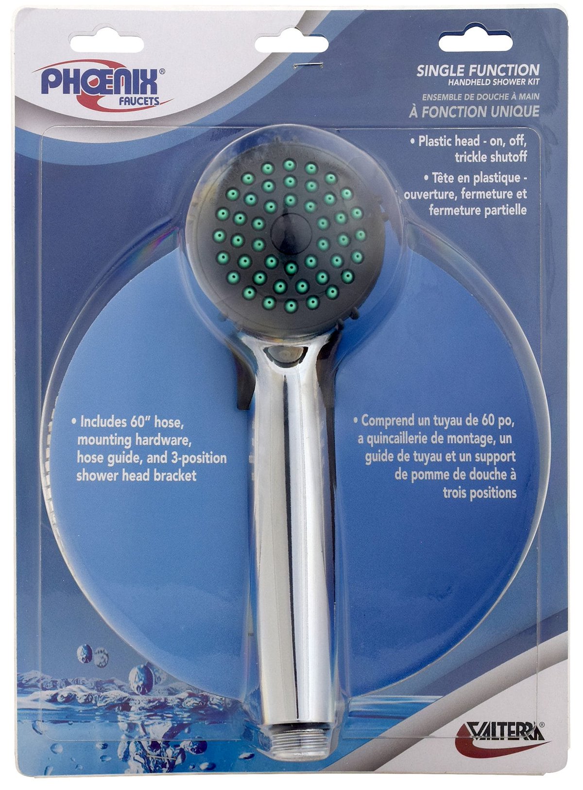 Phoenix Products Shower Head, Hand-Held With 60 in Double Hooked Stainless Steel Hose, Polished Chrome Plated - PF276045