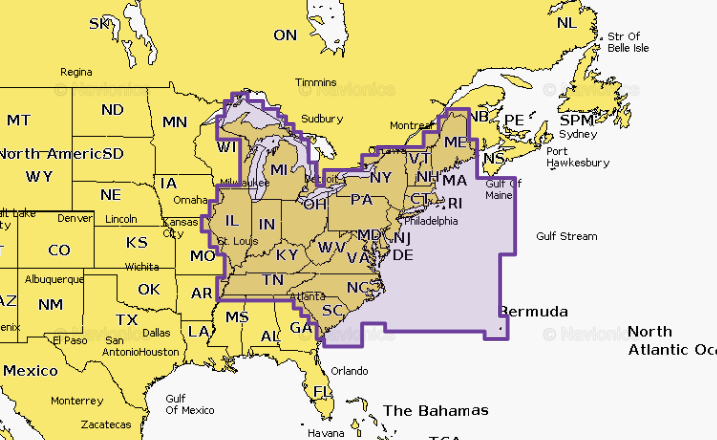 Navionics Marine Cartography, Detailed Coverage Of US East Lakes/Rivers And Coastal, Region Code: NAUS007R - 010-C1370-30