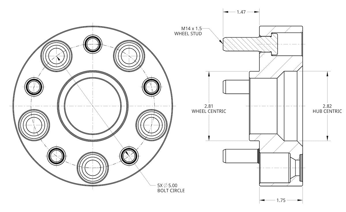Spidertrax Wheel Spacer, 5 x 127 Millimeter/5 x 5.00 in Bolt Pattern, 44.45 Millimeter/1.75 in Thickness, Anodized Black, Set Of 2 - WHS024K