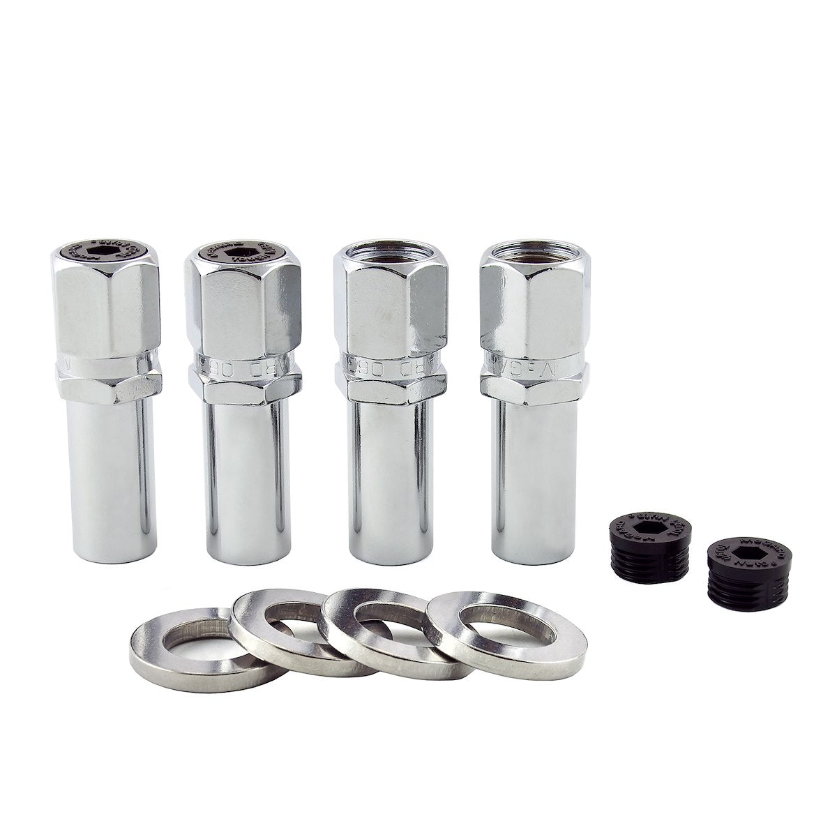 McGard Wheel Access Lug Nut, 1/2 in-20 Thread Size, 2.475 in Extra Long With 1-1/4 in Round Center Hole Washer, Chrome Plated, Set Of 4 - 63004