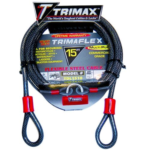 Trimax Locks Security Cable, 15 ft Length x 10 Millimeter Diameter, Steel - TDL1510