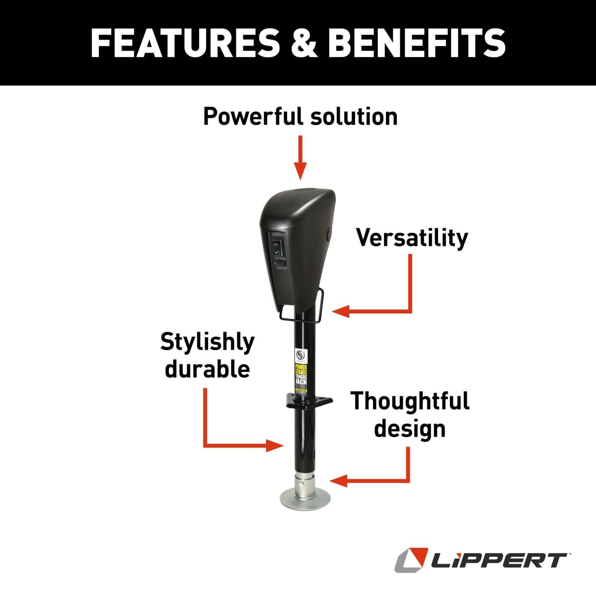 Lippert Trailer Tongue Jack, 3500 lb Capacity, 18 in Travel, Black - 813748