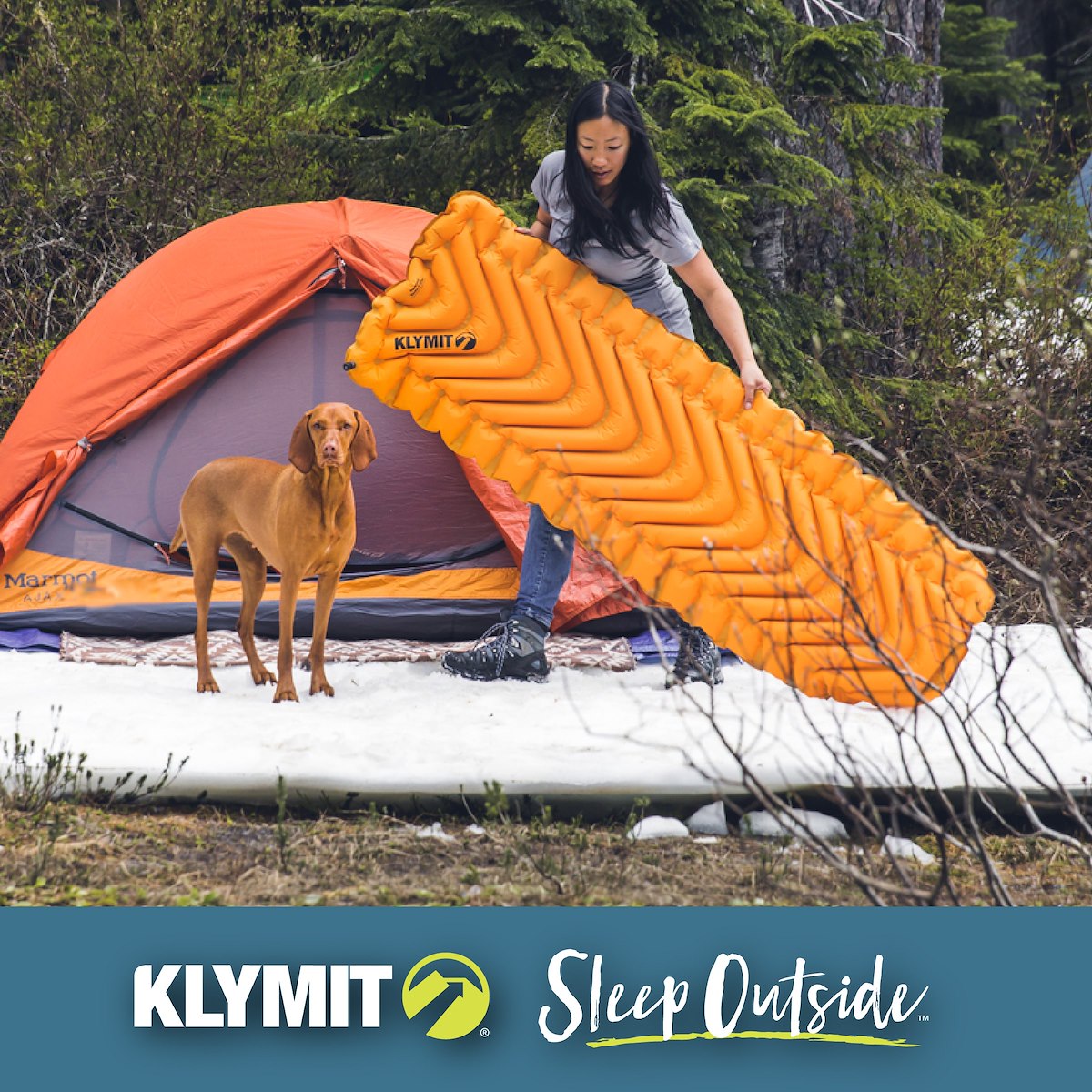 Klymit Sleeping Pad, 72 in Length x 23 in Width x 2-1/2 in Height Inflated Regular, 30D Polyester Fabric, 20 oz Weight - 06I2OR03C