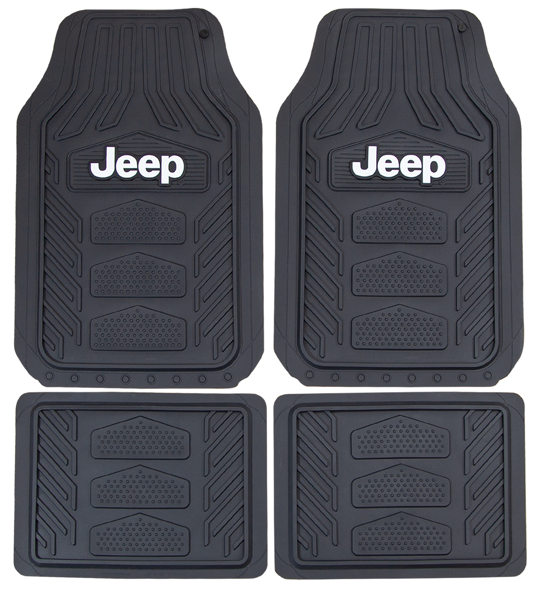 Plasticolor Floor Mat, Black, White Jeep Logo With Sculpted Channels, 4 Piece - 001668R01