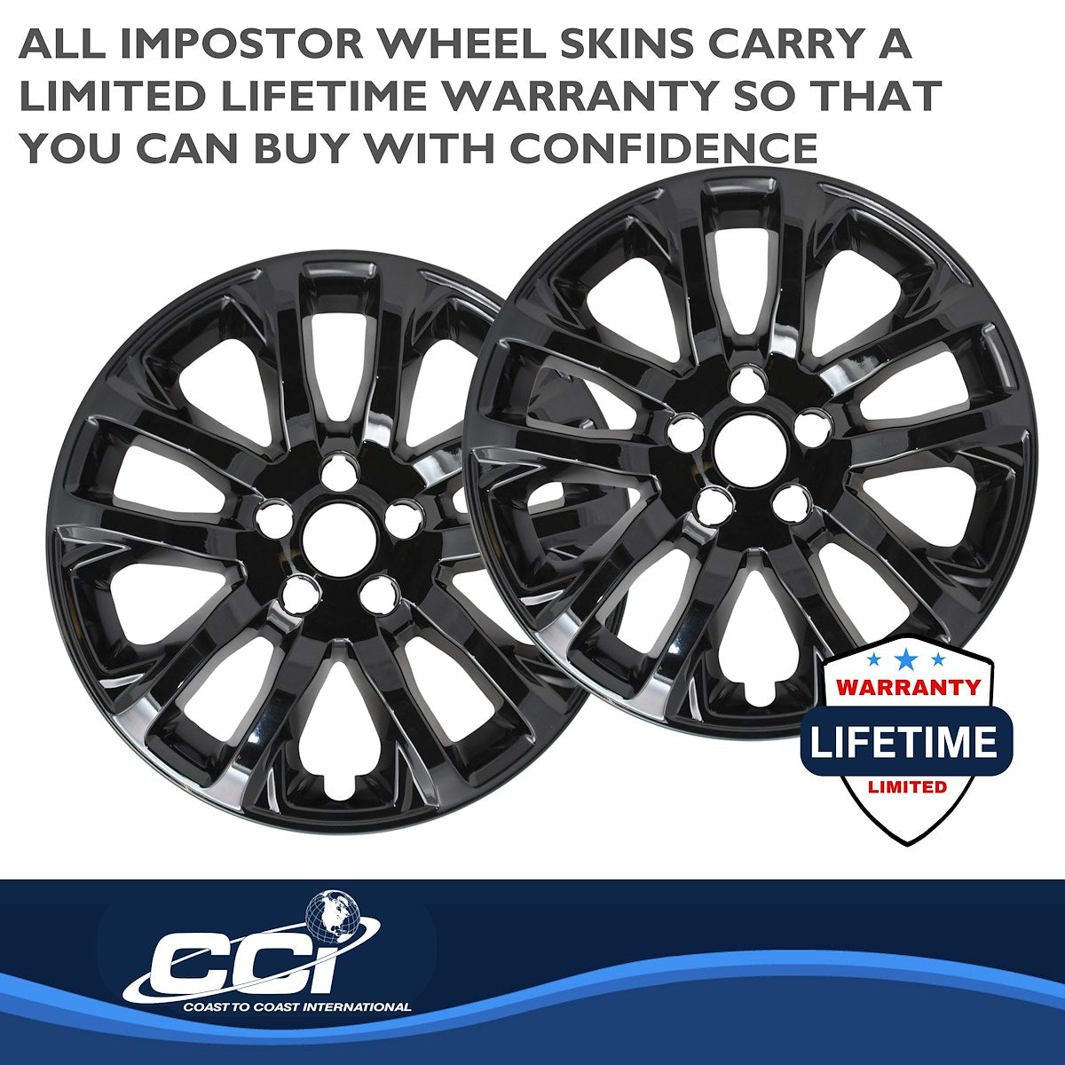 Coast2Coast Wheel Skin, 17 in, 5 Double Spokes, Gloss Black, Set Of 4 - IMP457BLK
