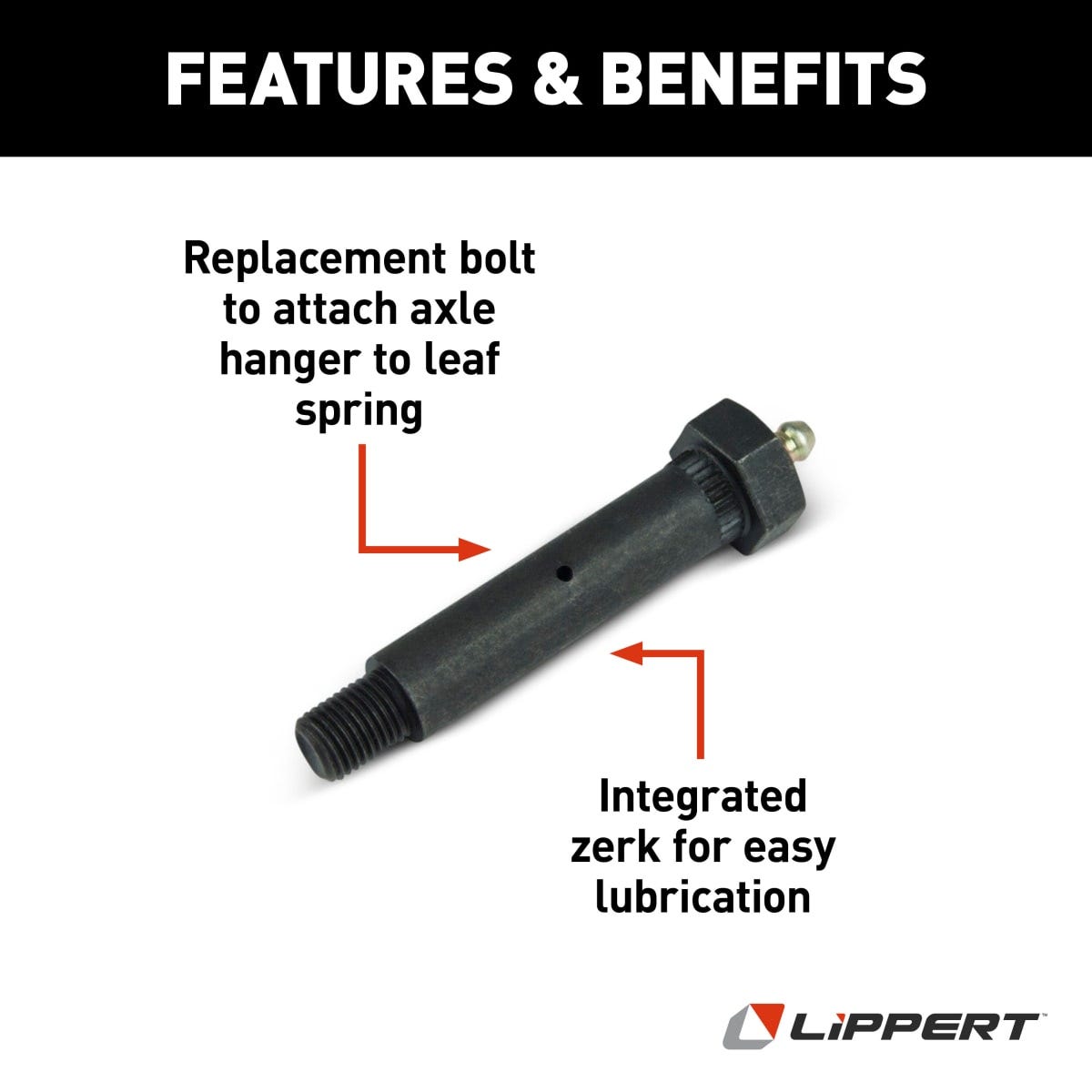 Lippert Leaf Spring Shackle Bolt, 9/16 in x 3.24 in Length With 7/16 in - 20 Thread End, Black Phosphate and Oil - 126238