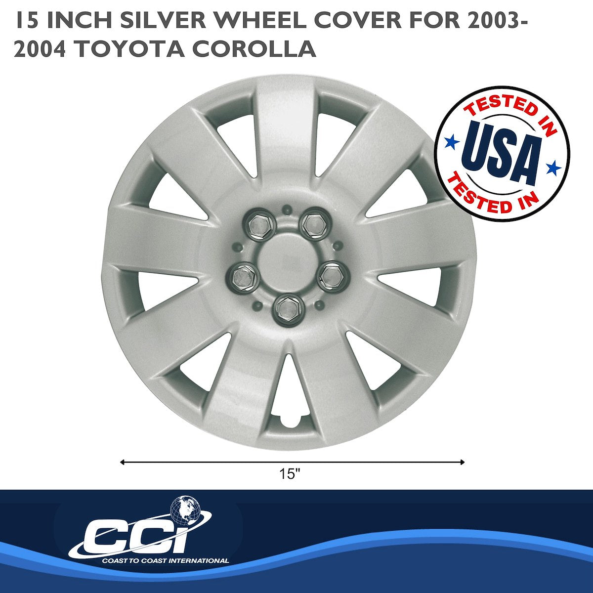 Coast2Coast Wheel Cover, 15 in, 9 Spoke, Spring Steel Clip, Set Of 4 - IWC41015S