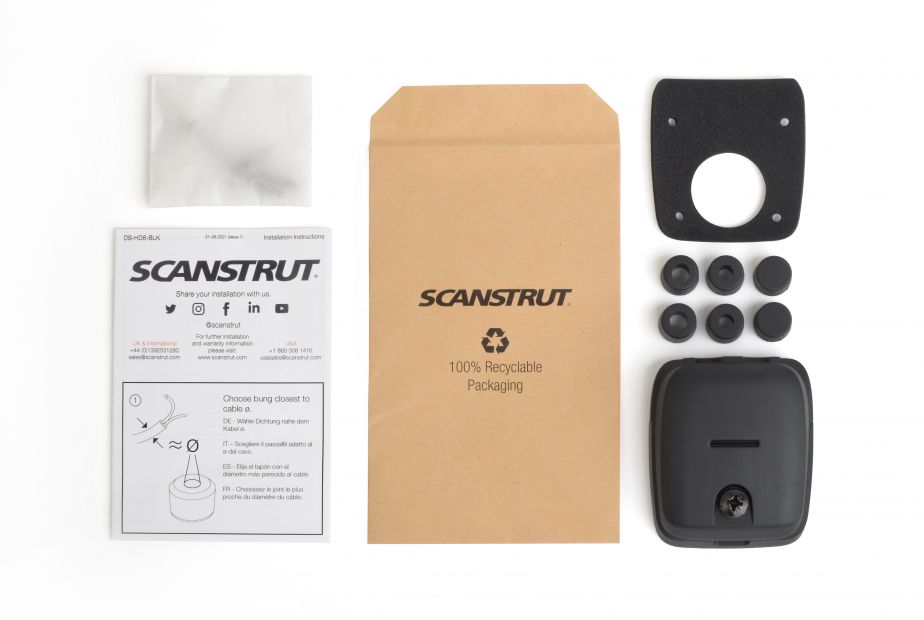 Scanstrut Cable Gland, Use To Pass Through 0.19 in And 0.23 in Cables In Combination, Black, IP68 Waterproof - DS-HD6-BLK