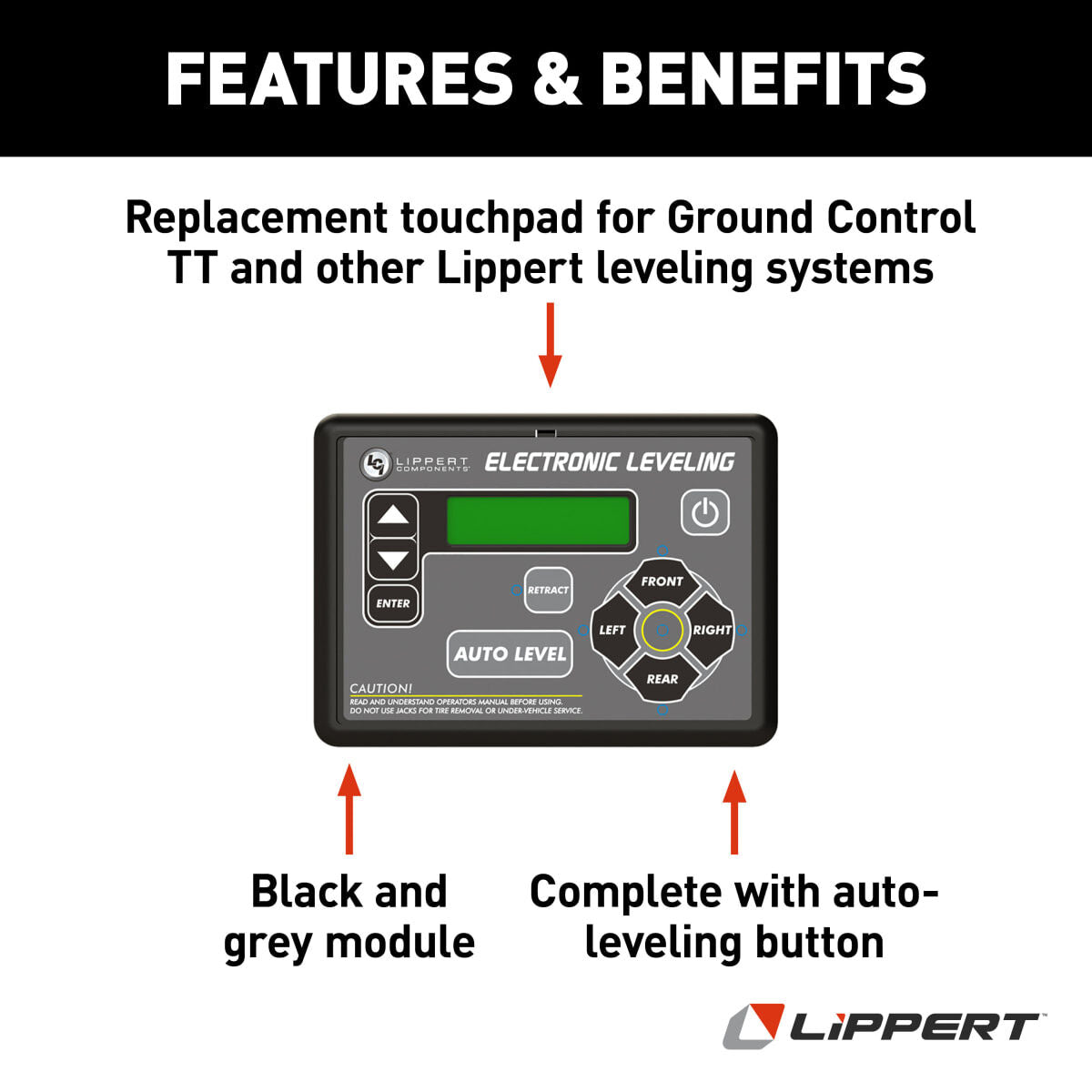 Lippert Leveling System Touchpad, Black And Gray, 3.6 in Length x 5 in Width - 421484