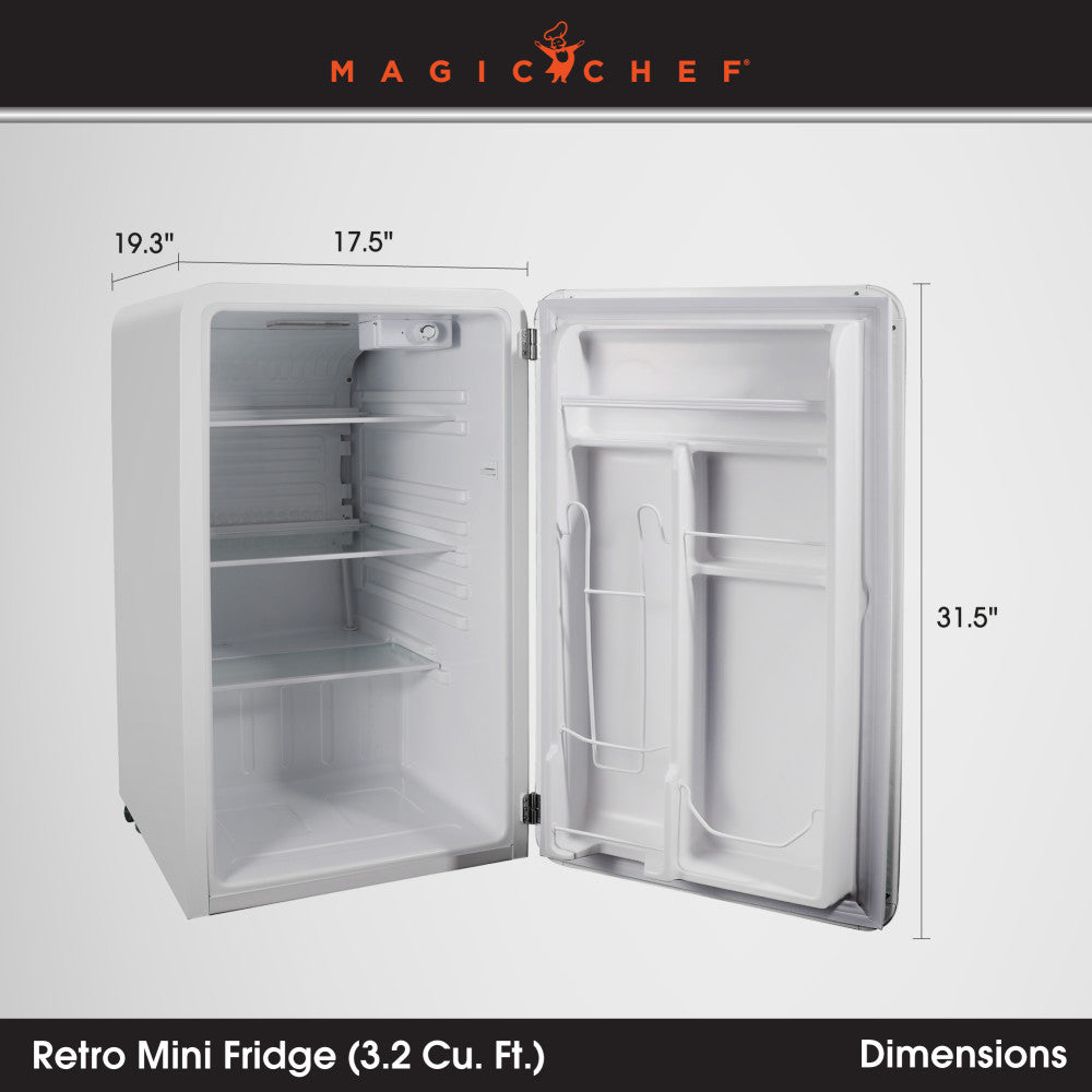 Magic Chef Refrigerator, 3.2 Cubic ft Capacity, 120 V, With Cabinet LED Light - MCR32CHW