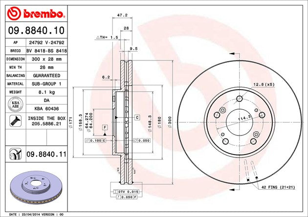Brembo Brake Rotors 09884011C02 product image 2