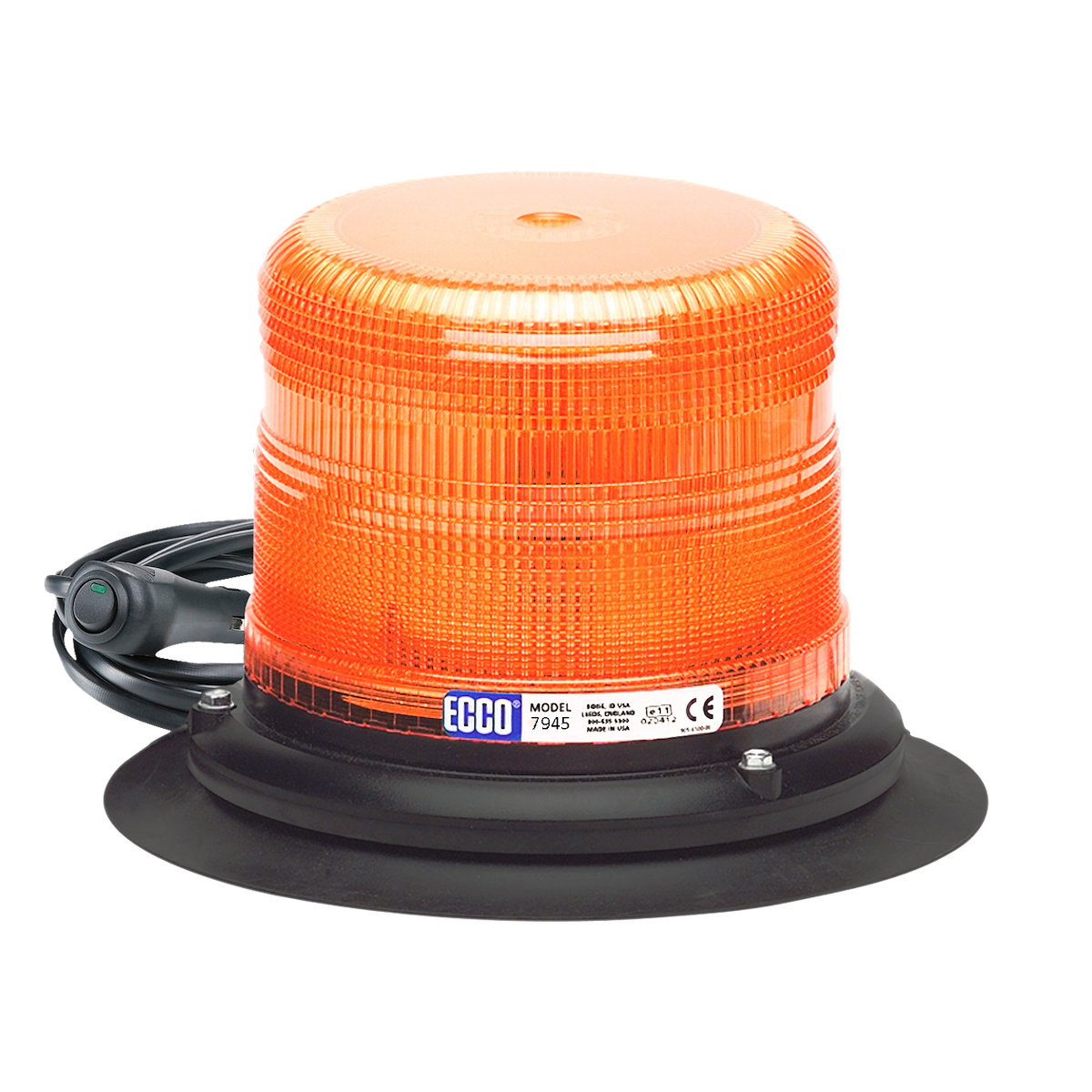 Ecco Electronic Warning Light, 6-1/2 in Diameter x 4.9 in Height, Amber LED, 11 Flash Patterns - 7945A-VM