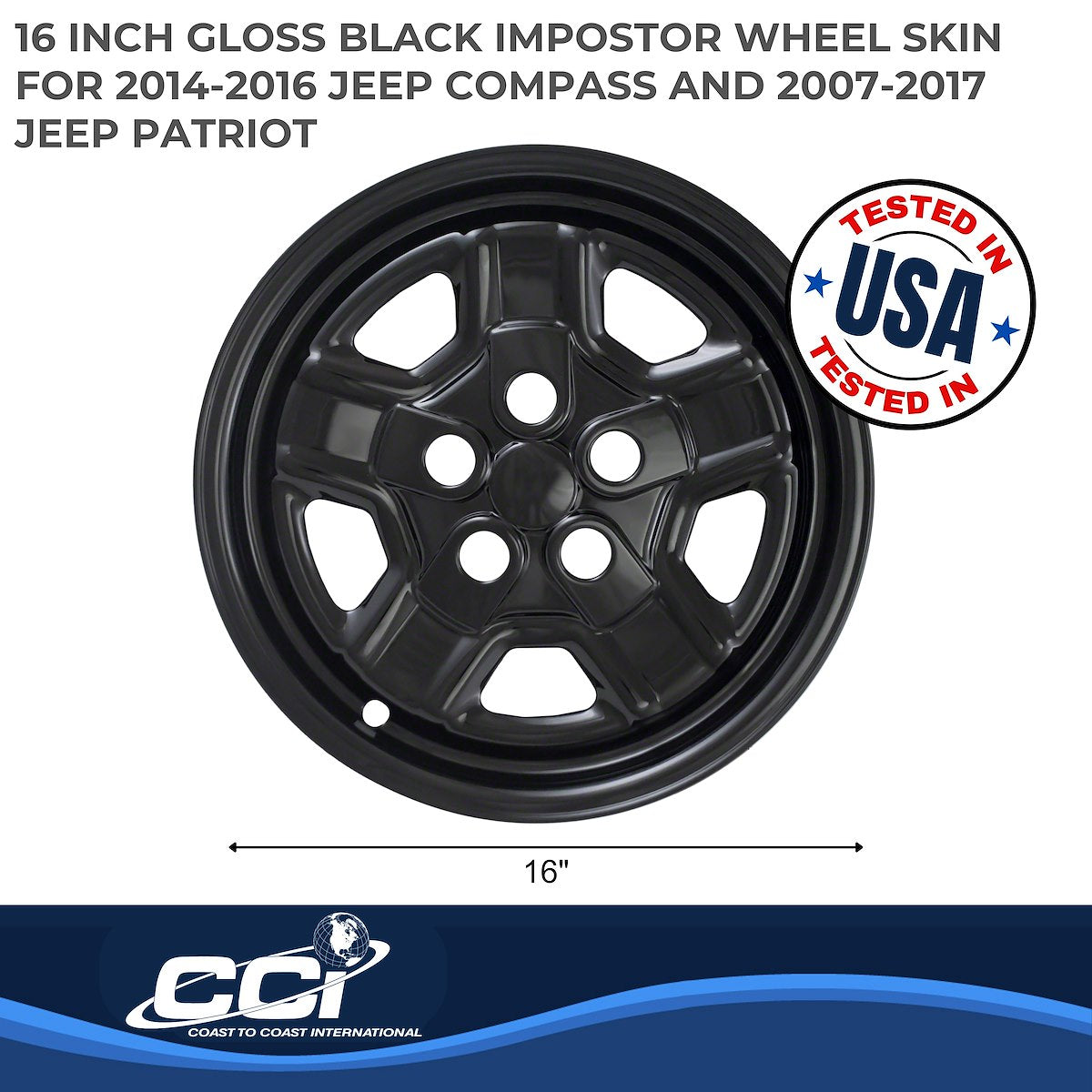Coast2Coast Wheel Skin, 16 in, 5 Indented Spokes, Gloss Black, Set Of 4 - IWCIMP78BLK