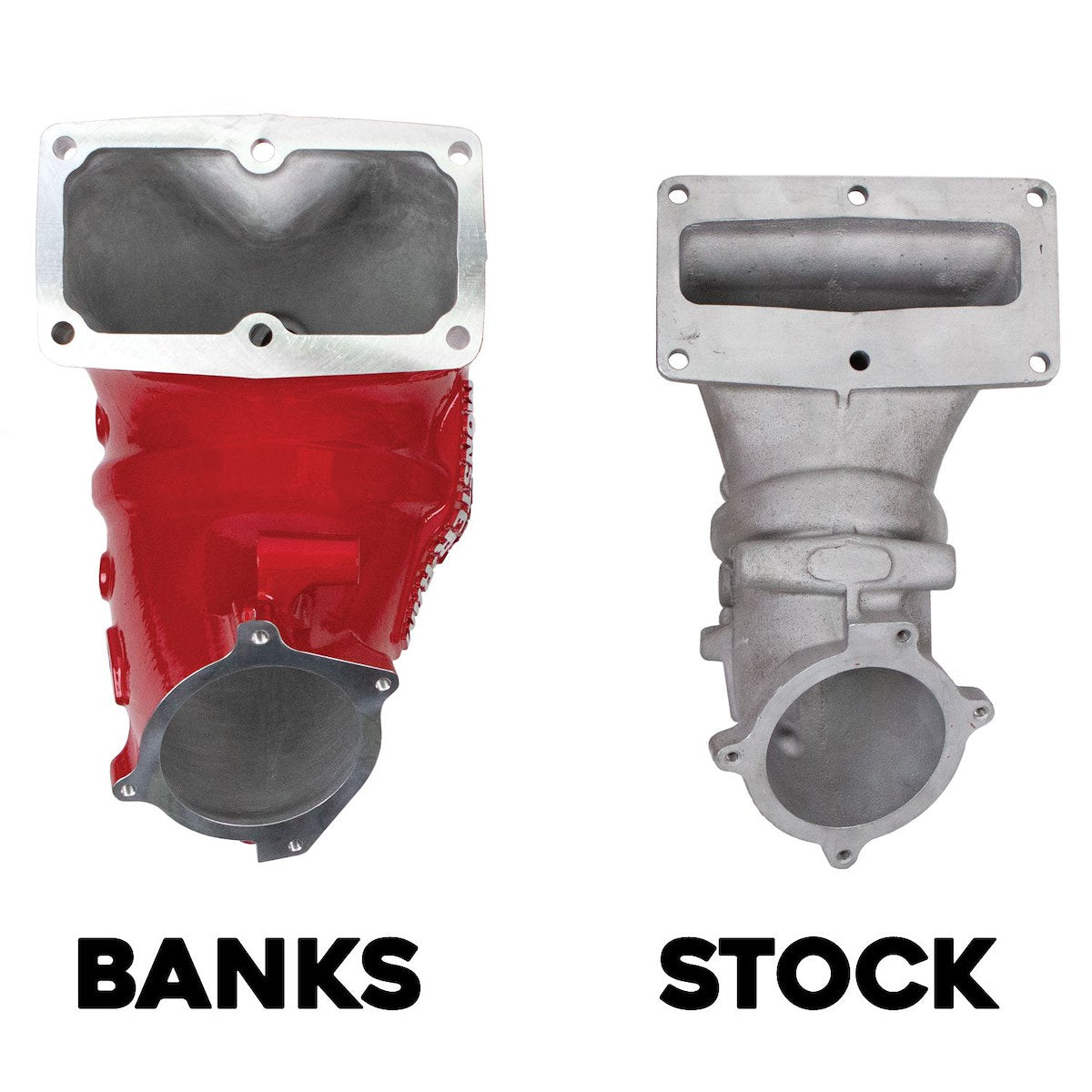 Banks Power Throttle Body Intake Elbow, 3-3/8 in Inlet, Four 1/8 in NPT Ports, Aluminum - 42799-PC