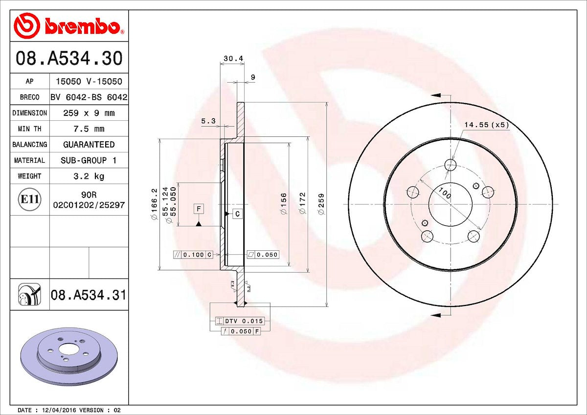 Brembo Brake Rotors 08A53431C02 product image 3