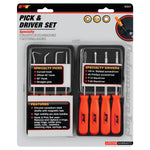 Performance Tool Hook And Pick Tool Set, Chrome Vanadium Steel Shafts With Magnetic Tips, 8 Pieces, Set of 8 - W941