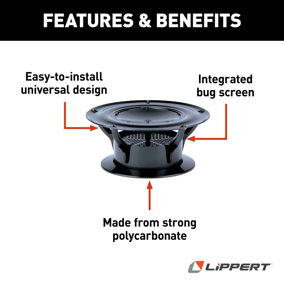 Lippert Sewer Vent, 360 Siphon, Black - 389380