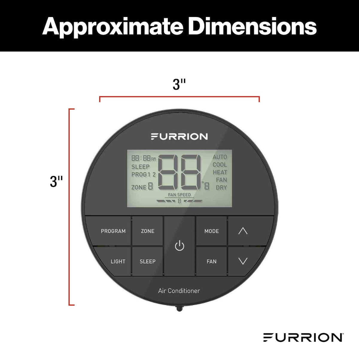 Furrion Wall Thermostat, Use With Furrion Chill  HE R32 Air Conditioners, LED Digital Readout, 12 V DC - FACW12ESZA2-BL-AM