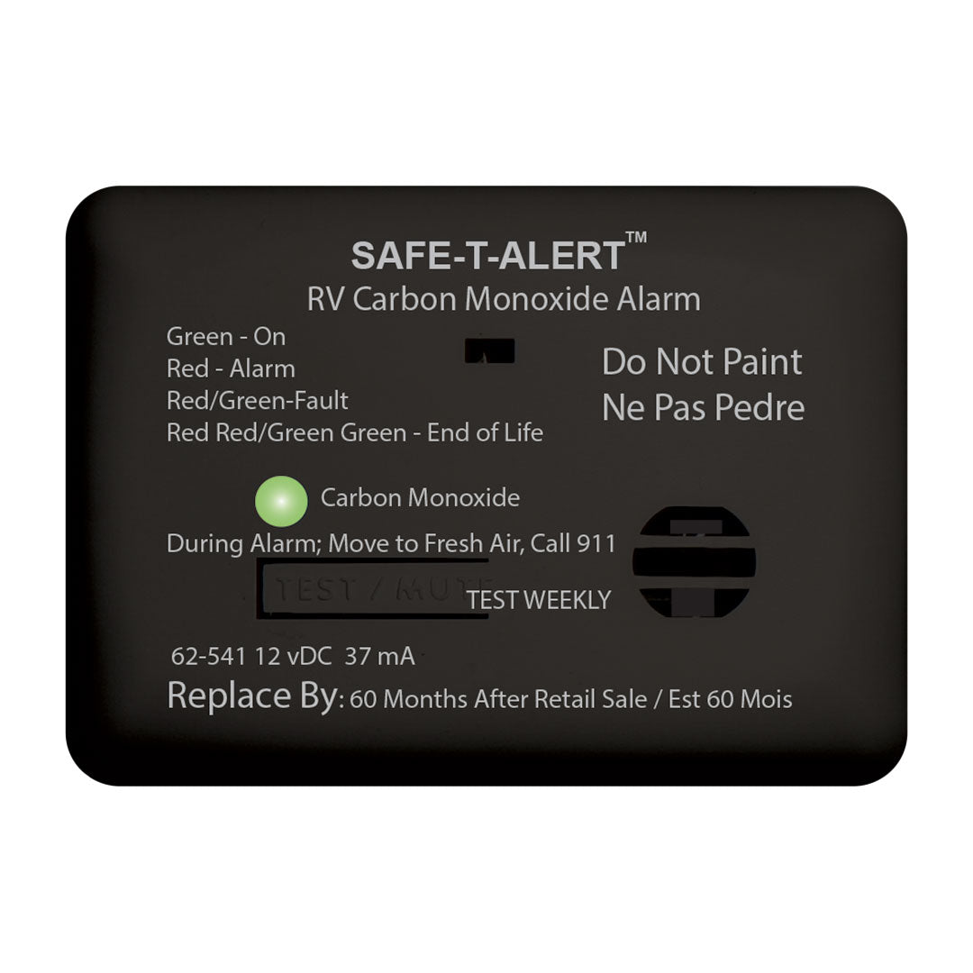 MTI Industries Carbon Monoxide Detector, 13.8 V DC, Black, 3-1/2 in Width x 2-1/2 in Height x 1-1/4 in Depth - 62-541-BL