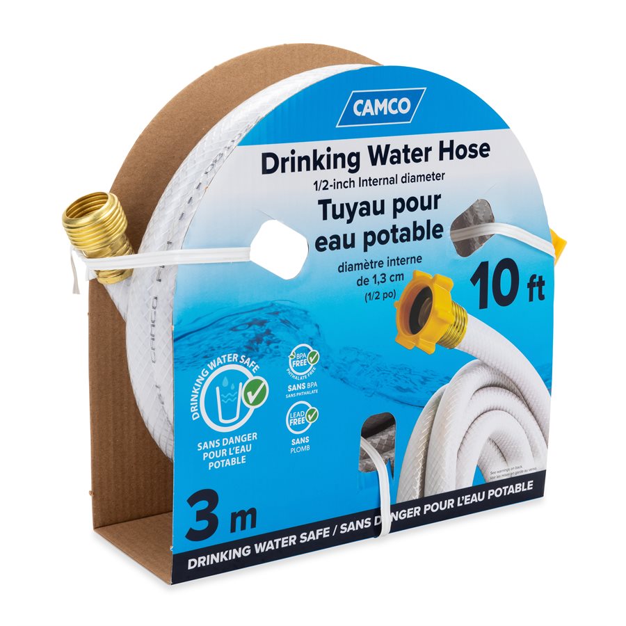 Camco Fresh Water Hose, 1/2 in Internal Diameter, 10 ft Length, 100 PSI Working Pressure - 22743