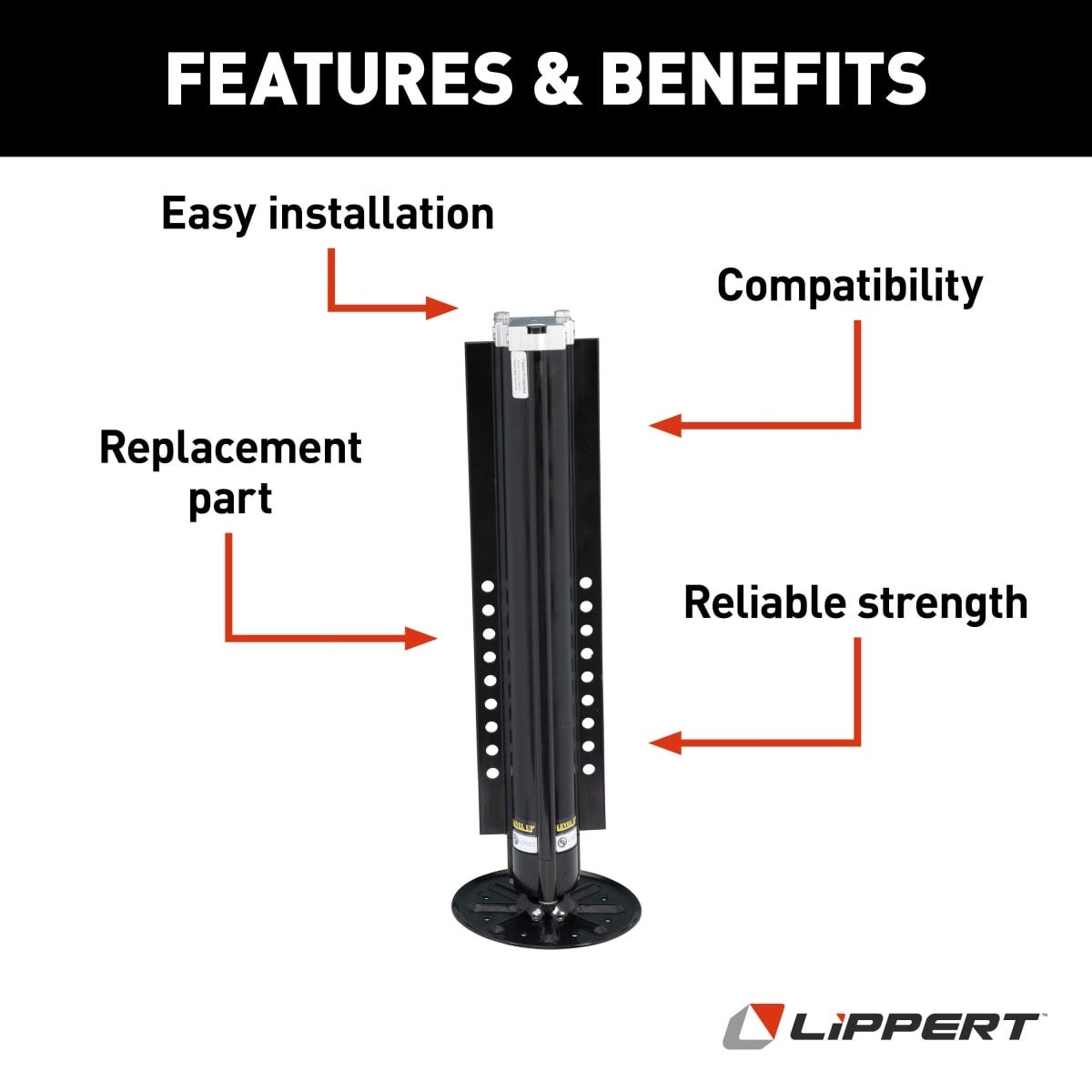 Lippert Leveling Jack, 14000 lb Capacity, With 9 in Black Footpad - 433467