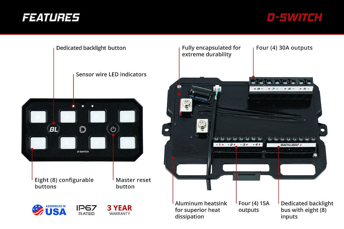 Diode Dynamics Switch Panel, 8 Switch Panel, Black, Aluminum Casting/ASA Plastic - DD8373