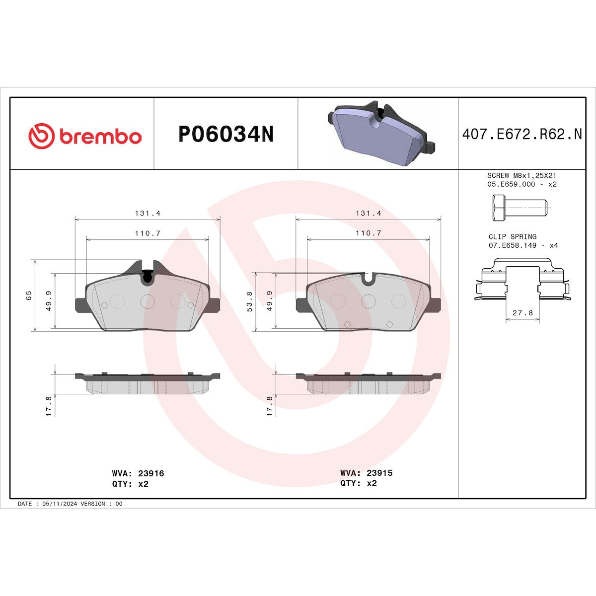 Brembo Brake Pads P06034N product image 7