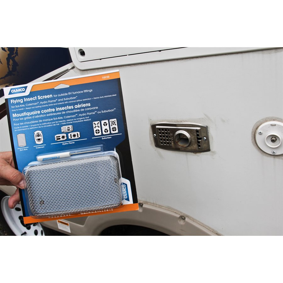 Camco Bug Screen - RV Appliance, 7-1/2 in Length x 4-1/8 in Width x 1-5/16 in Depth, Stainless Steel, Model FUR100 - 42140
