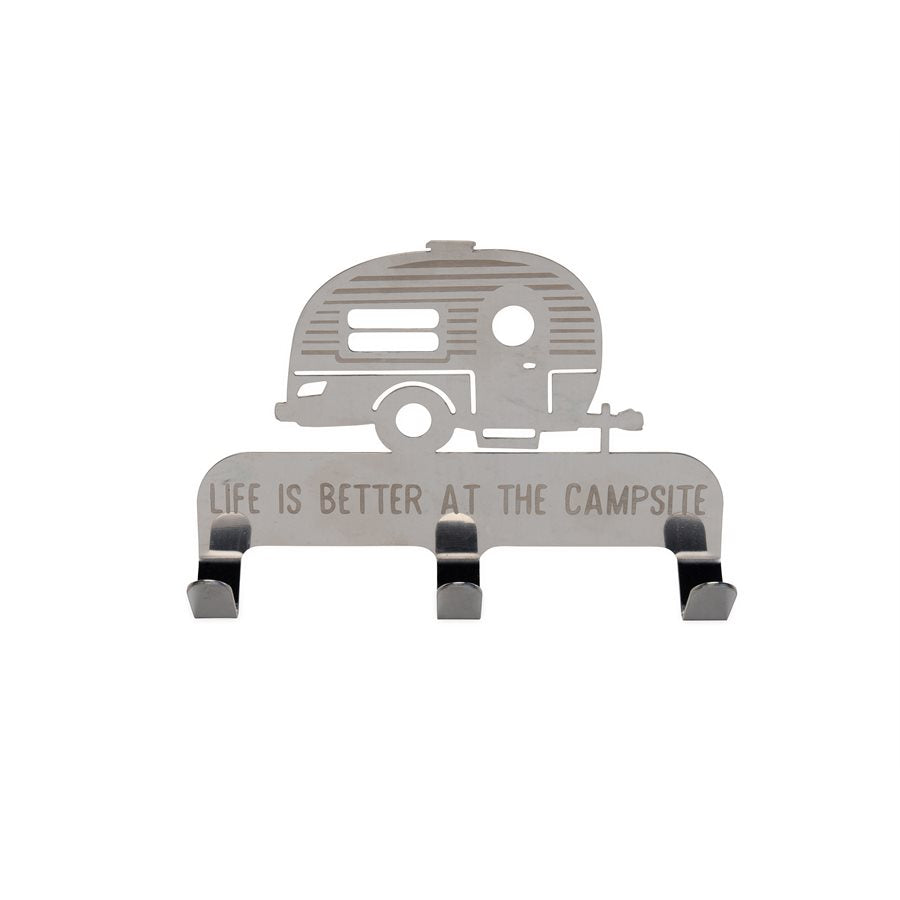 Camco Key Storage Case, 6 in Length x 4-1/4 in Width x 1-1/4 in Depth, Stainless Steel, With 3 Hooks And Double Sided Mounting Tape - 53368
