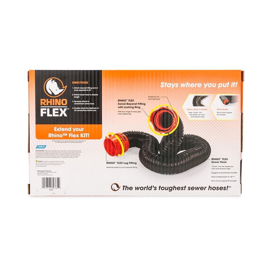 Camco Sewer Hose, 5 ft Extended Length, 24 in Compressed Length, 3 in Diameter - 39765