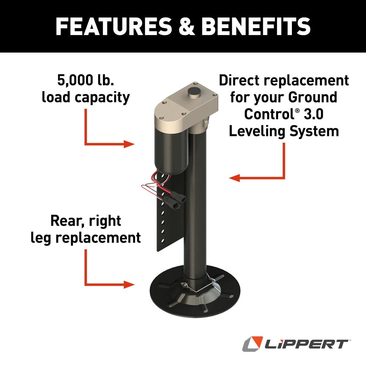 Lippert Leveling System Component, Hall Effect Jack For Ground Control 3.0 Systems, 5000 lb Capacity - 344792