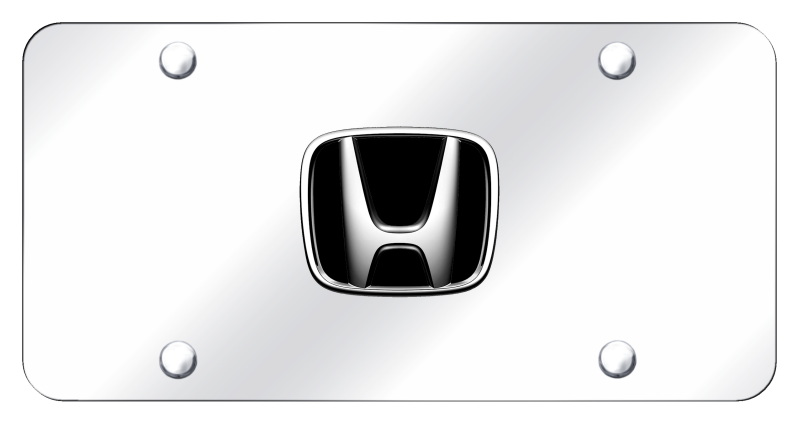 Automotive Gold License Plate, Chrome Honda Logo with Black Fill, Chrome Plate, Stainless Steel - HON.CC