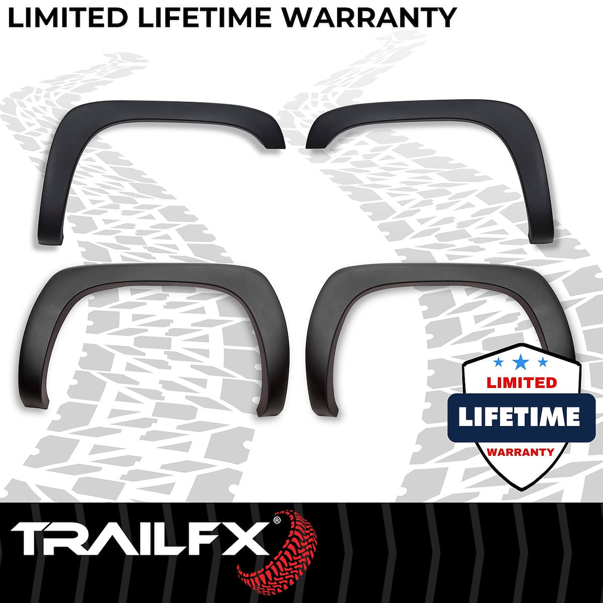 TrailFX Fender Flare, 1 in Front/1 in Rear Tire Coverage, Black Smooth Paintable Finish, Injected Polypropylene, Set Of 4 - TFC3000OE