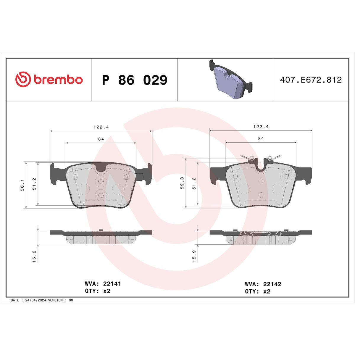 Brembo Brake Pads P86029 product image 3