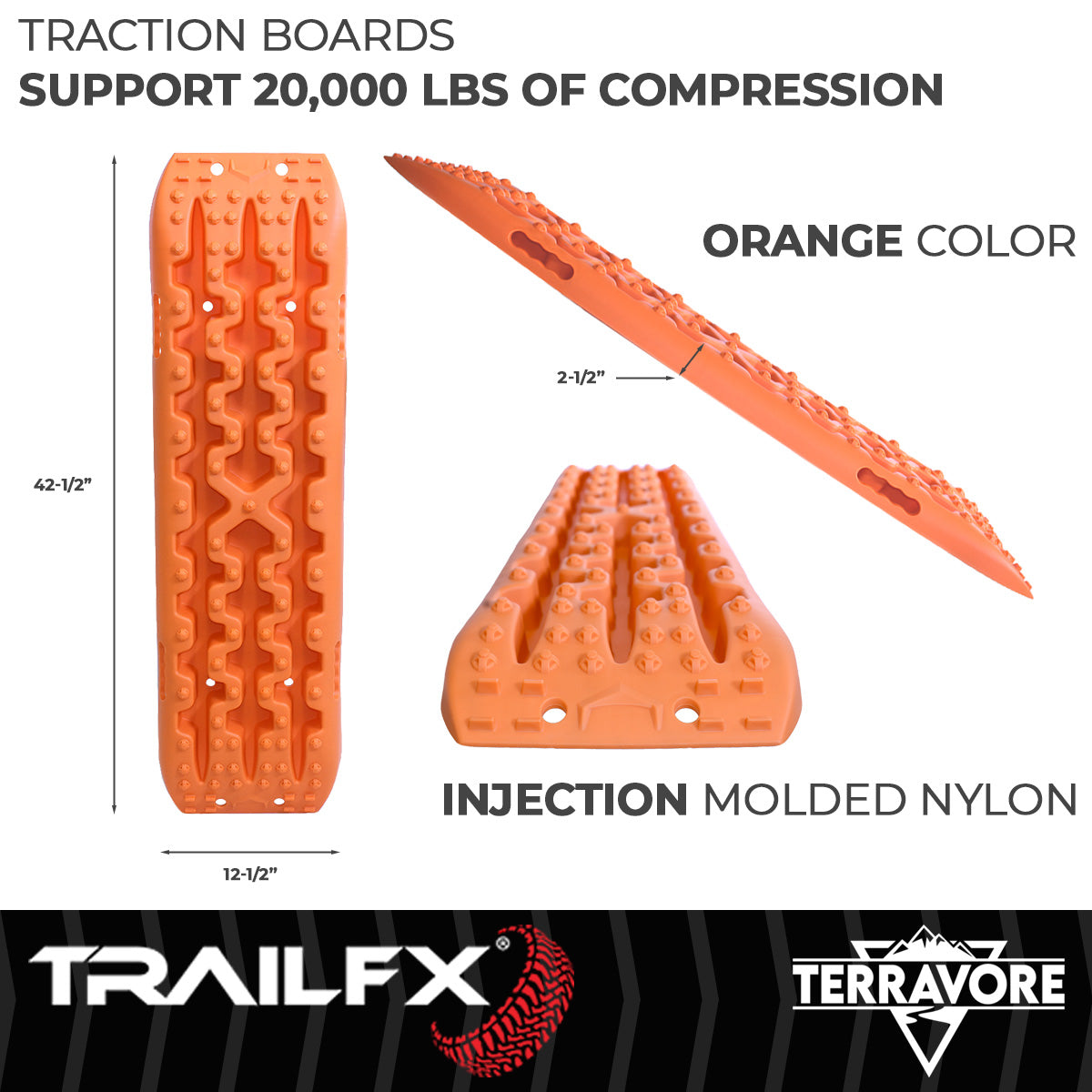 TrailFX Traction Mat, 42-1/2 in Length x 12-1/2 in Width x 2-1/2 in Height, Supports 20,000 lb, Set Of 2 - TBOR01