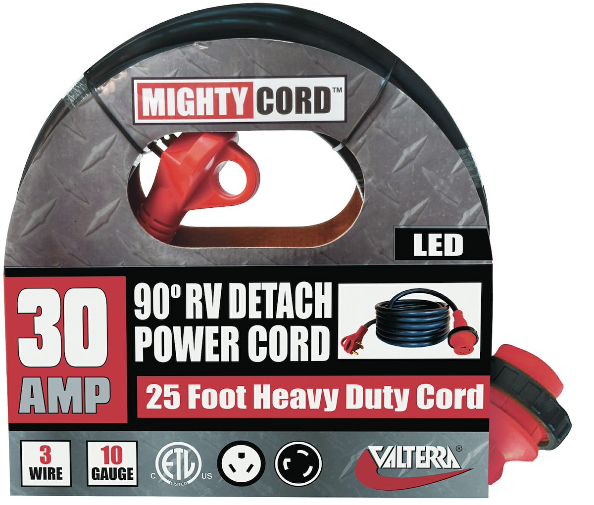 Valterra Power Cord, 3 Prong, 30 amp, 25 ft Length - A10-3025ED90