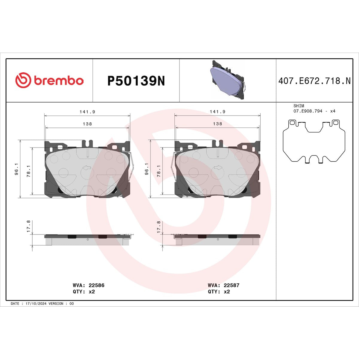 Brembo Brake Pads P50139N product image 7