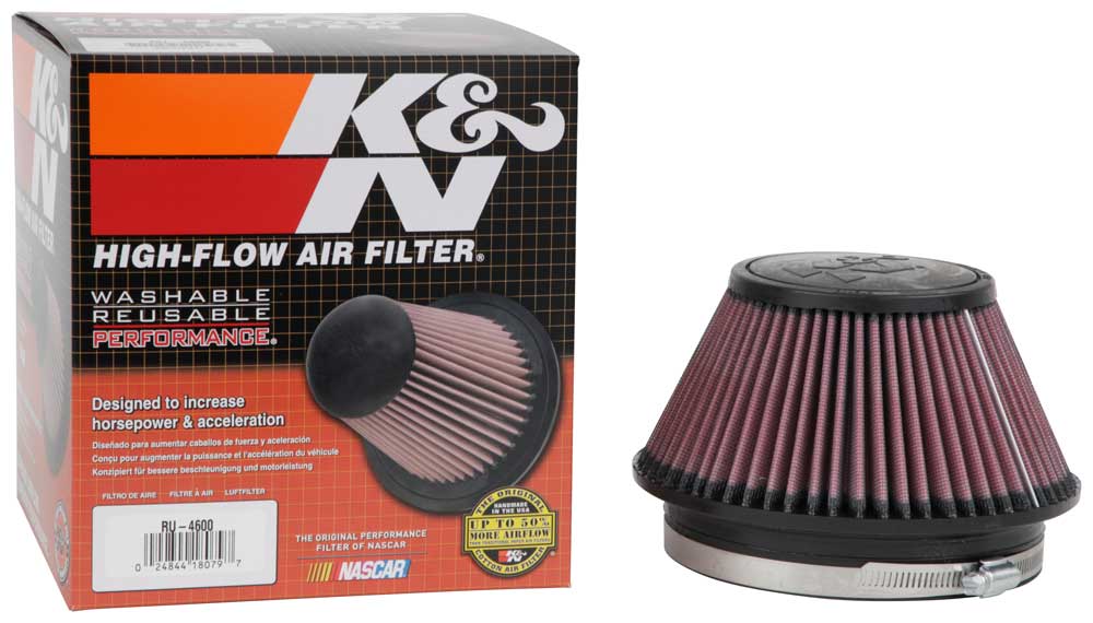 K&N Air Filter, Red, Round Tapered, 6 in Flange Inside Diameter x 1 in Flange Length - RU-4600