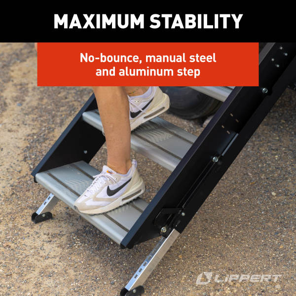 Lippert Entry Step, Solid Step  4.0, 4 Manual Fold-Up Steps, 30 in Width x 8-1/2 in Depth - 2024057001