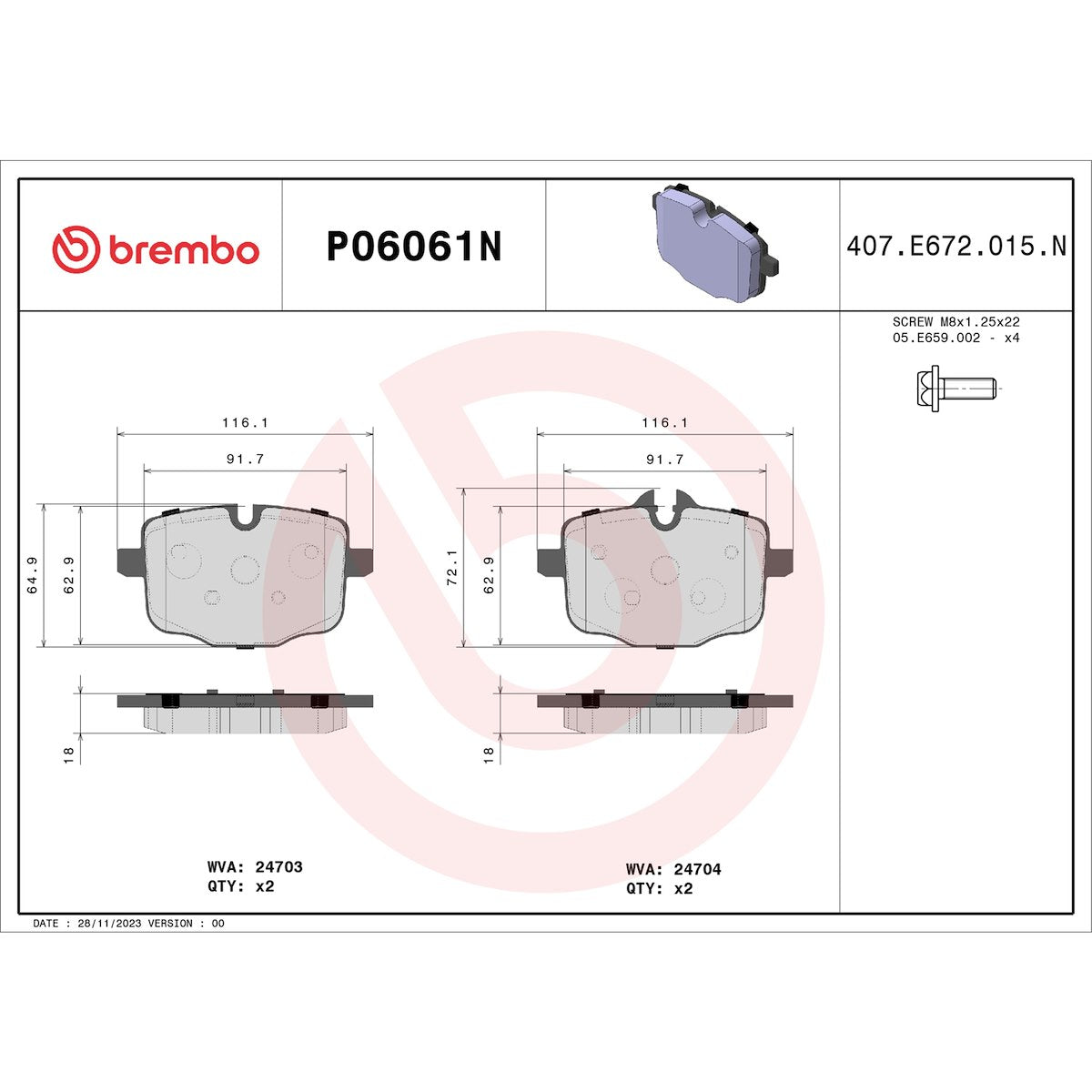 Brembo Brake Pads P06061N product image 7
