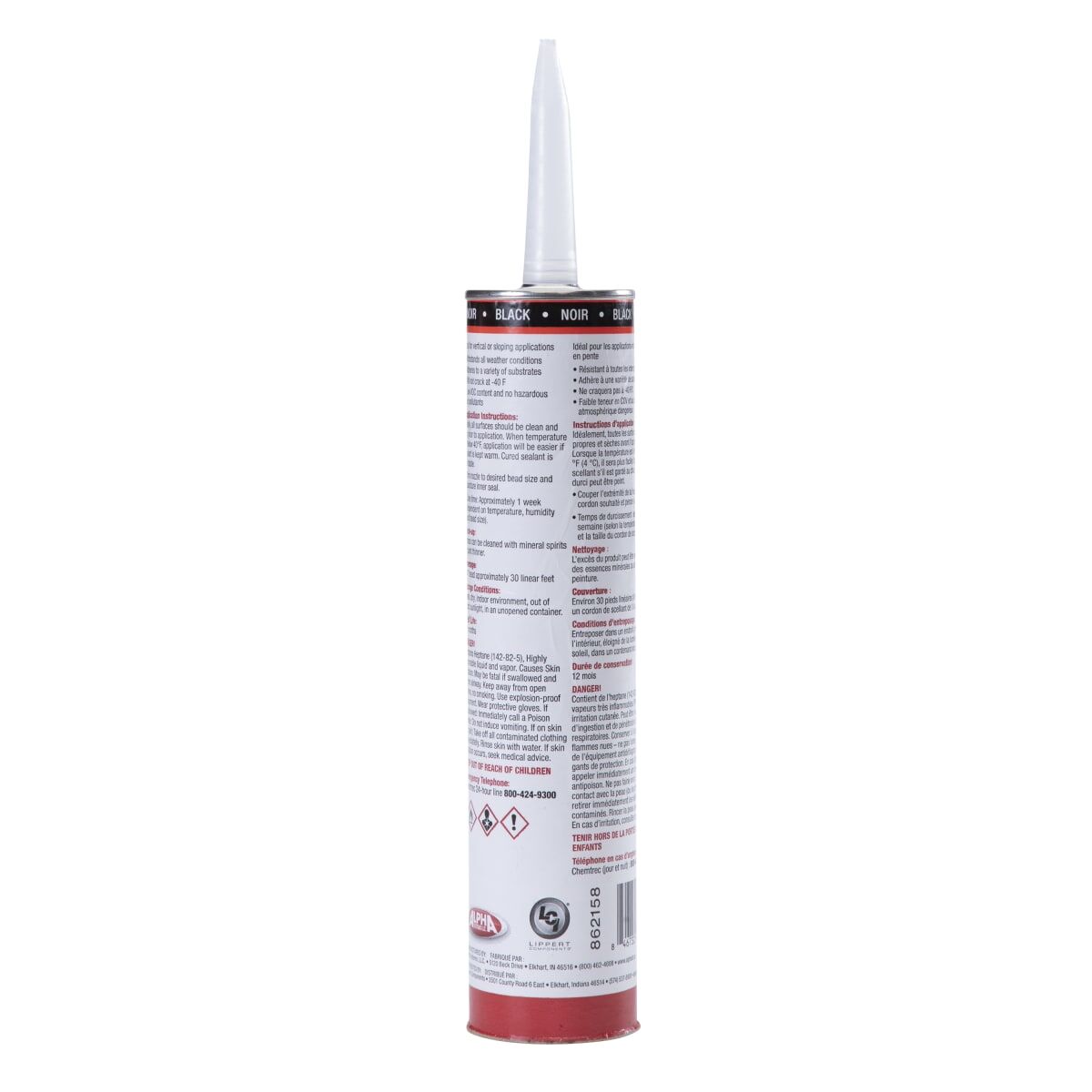 Lippert Caulk Sealant, 1010 Low VOC/Alpha Systems N101002TLCI, Black, 10.3 oz Cartridge - 862158