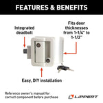Lippert Entry Door Handle, Black, Aluminum, With 2 FIC Keys/Edge Cover Plate/Strike Plate And Mounting Screws - 2020102689