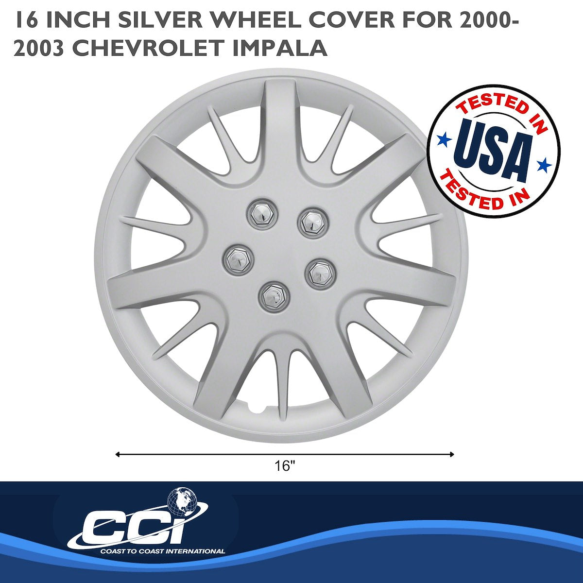 Coast2Coast Wheel Cover, 16 in, 7 Split Spoke, Spring Steel Clip, Set Of 4 - IWC18916S