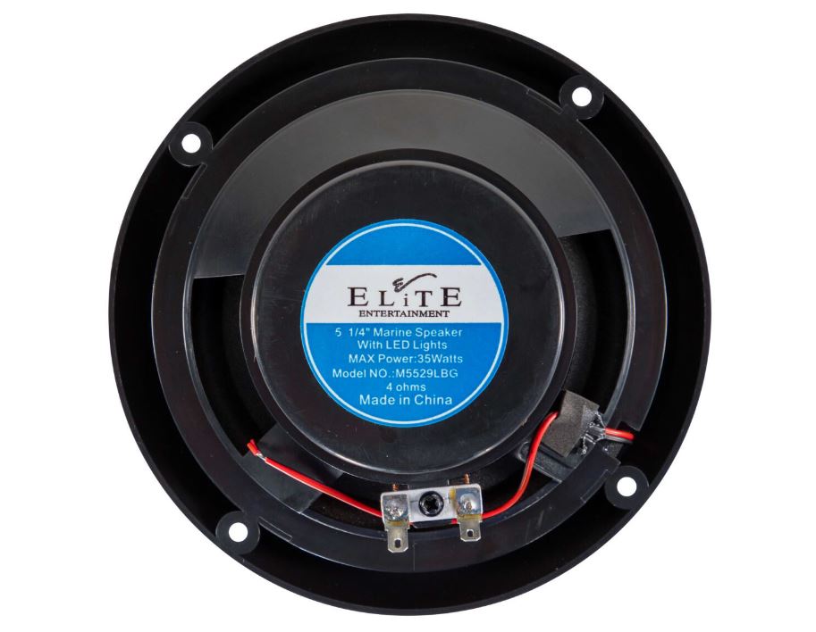 Furrion Speaker, 5-1/4 in Round Marine Speaker, White Cone/Glossy Black Grill, With LED Light - M5529LBG
