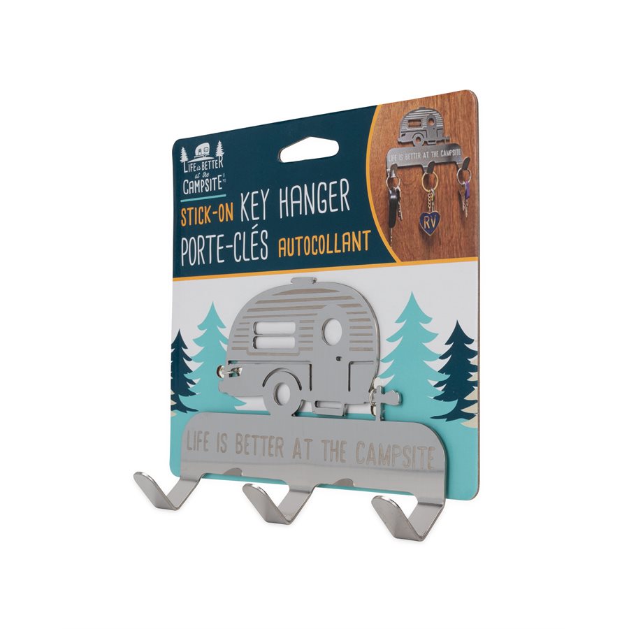 Camco Key Storage Case, 6 in Length x 4-1/4 in Width x 1-1/4 in Depth, Stainless Steel, With 3 Hooks And Double Sided Mounting Tape - 53368