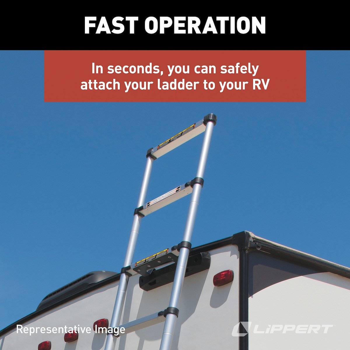 Lippert RV Ladder, 12 ft 6 in Extension Height, Aluminum, 330 lb Load Capacity - 2021097938