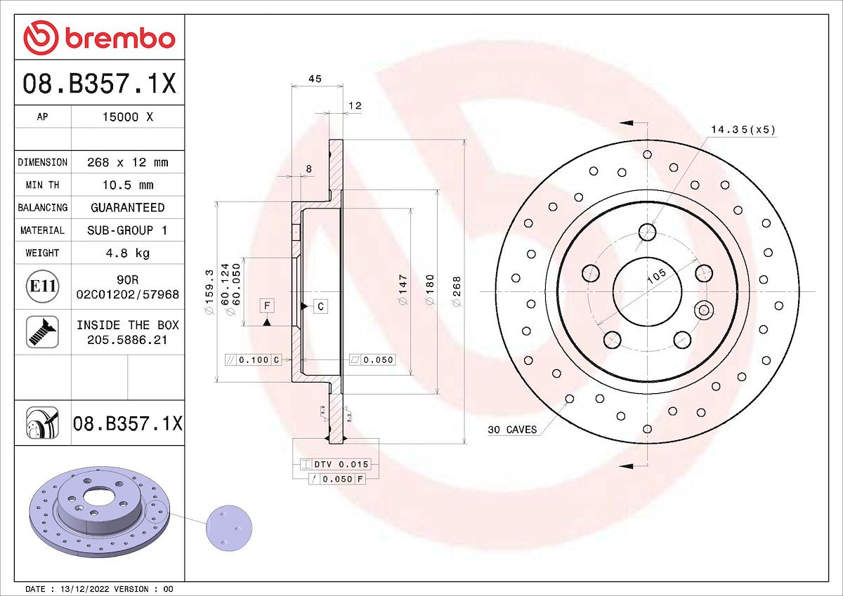 Brembo Brake Rotors 08B3571XC02 product image 4