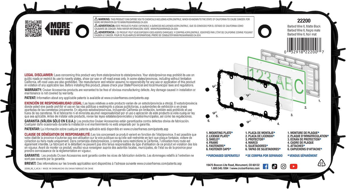 Cruiser License Plate Frame, Black - 22200