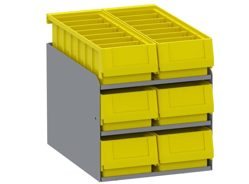 Holman Van Storage System Cabinet, 10 in Width x 14 in Depth x 11-1/2 in Height, 2 Shelves, With Six 40331 Plastic Bin Boxes - 40341