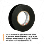 3M Electrical Tape, 3/4 in Width x 60 ft Length, 7 Mil Thick, Black - 92618